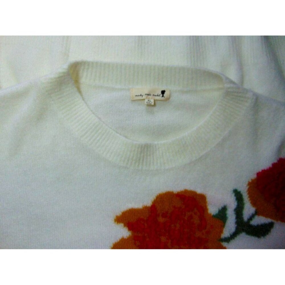 Mindy Maes Market Blakely Sweater XL Off White Intarsia Floral Grandmacore Boho - Picture 8 of 14